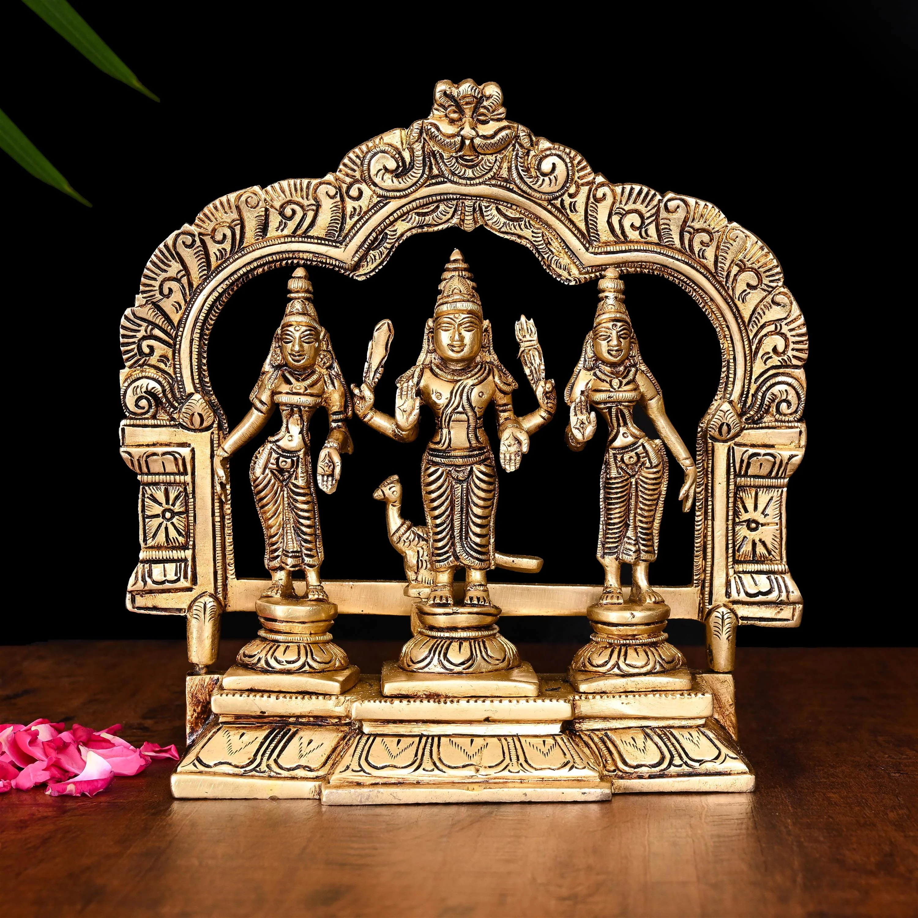 Brass Standing Lord Murugan With Devasena And Valli Idol Set (8.5 Inch)