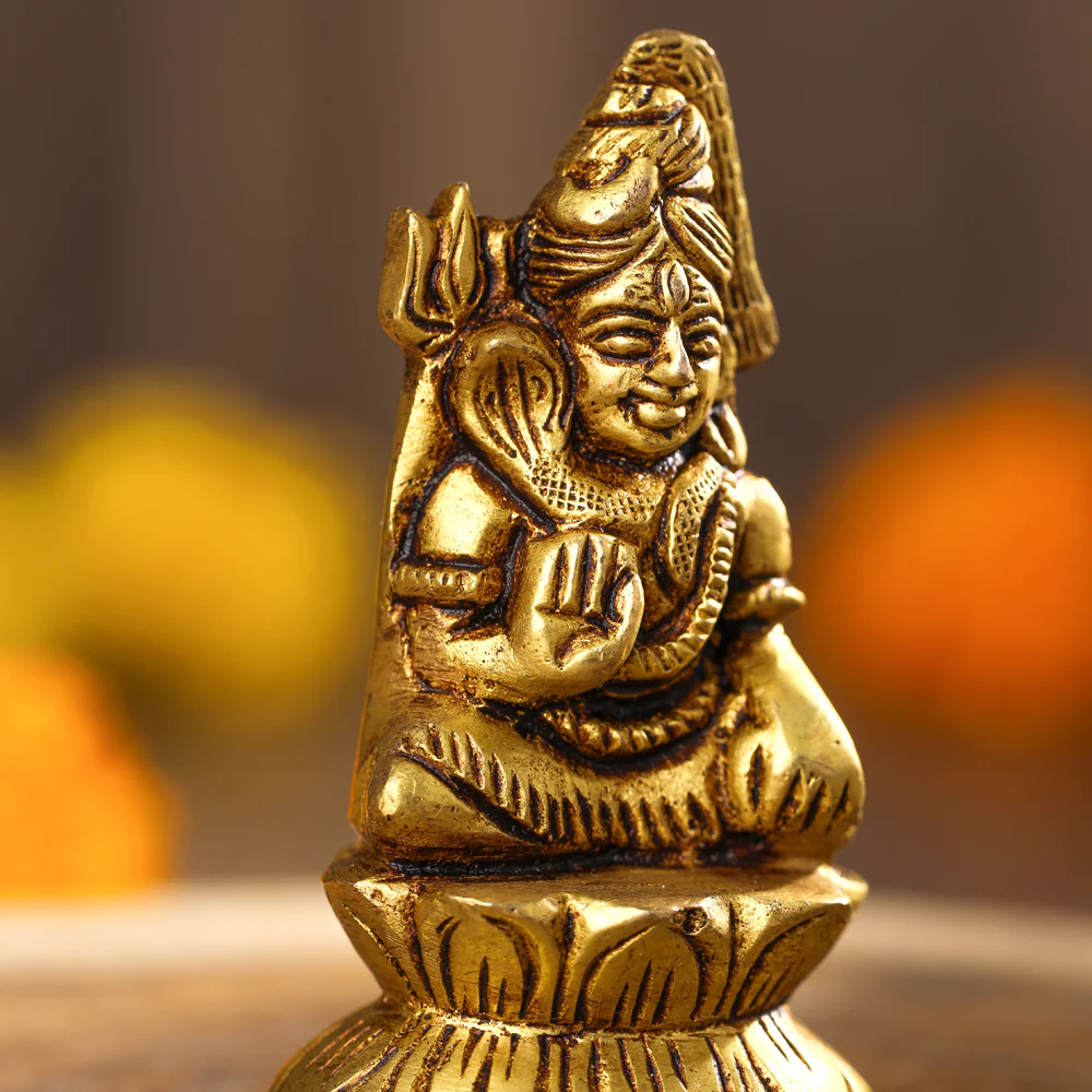 Brass Sitting Lord Shiva Idol (3 Inch) - Image 4