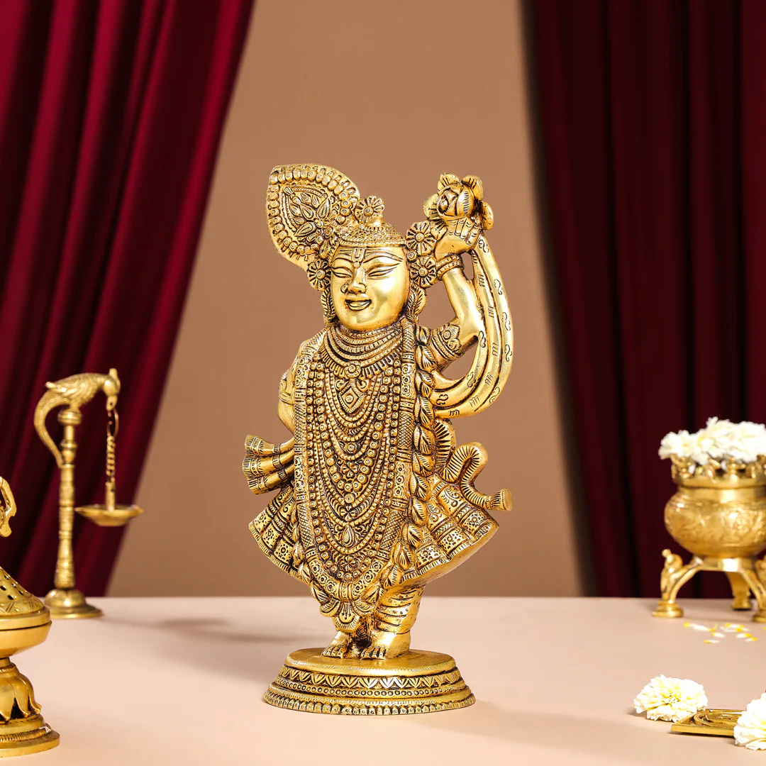 Brass Lord Shrinathji Idol (13 Inch) - Image 2