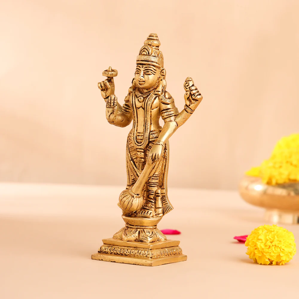 Brass Lord Vishnu Idol (7 Inch) - Image 2