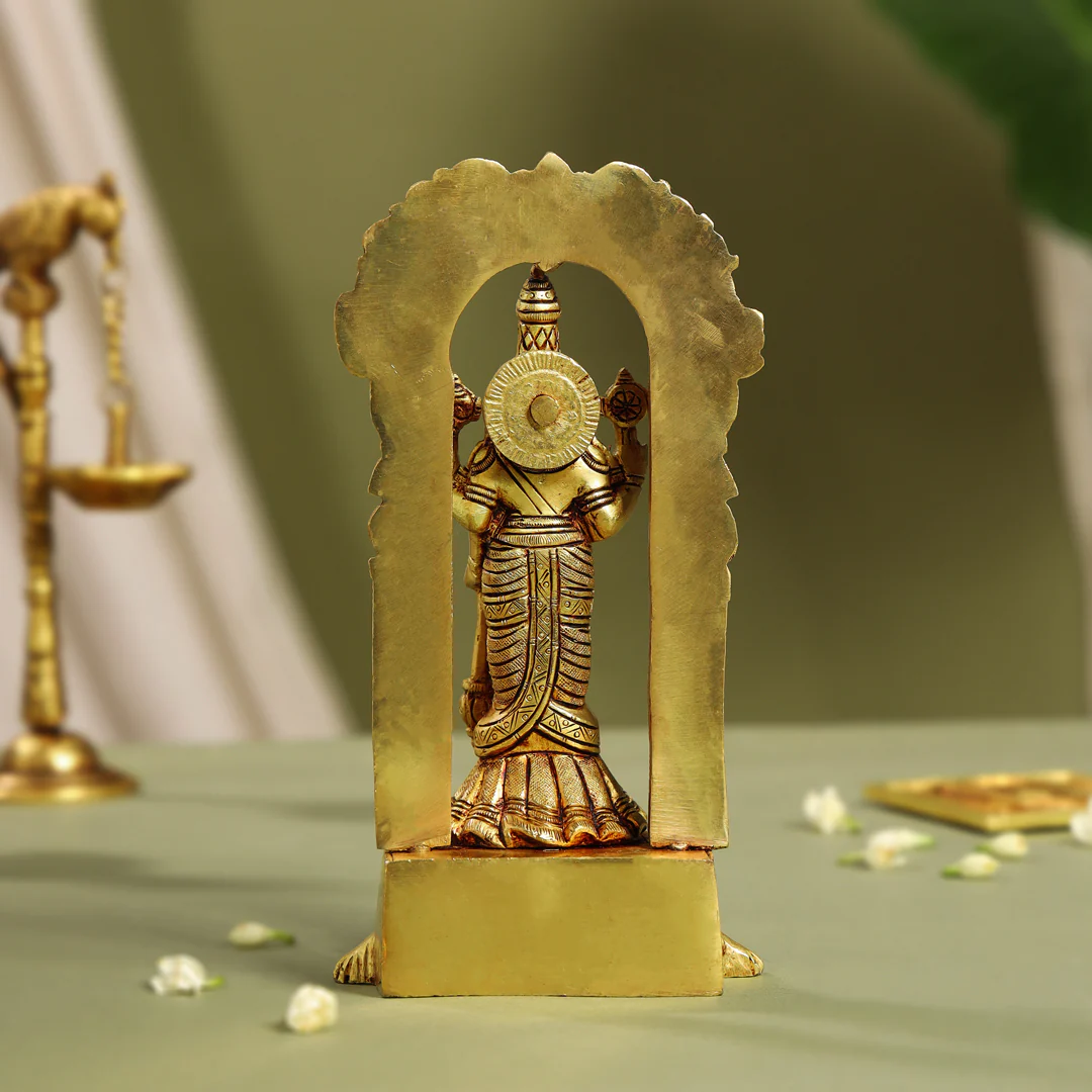 Brass Standing Lord Vishnu Idol On Tortoise (8 Inch) - Image 4