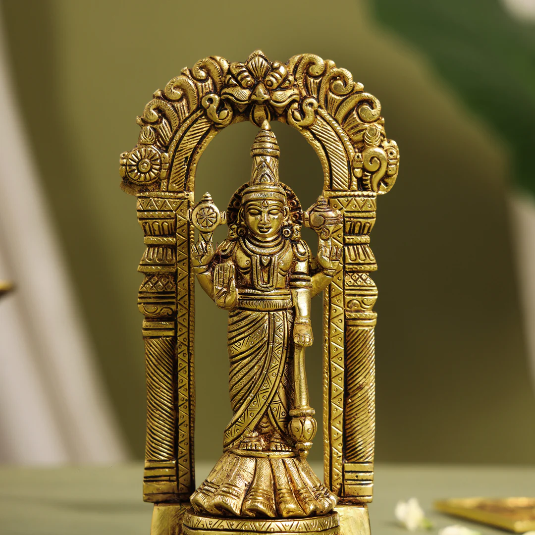 Brass Standing Lord Vishnu Idol On Tortoise (8 Inch) - Image 5