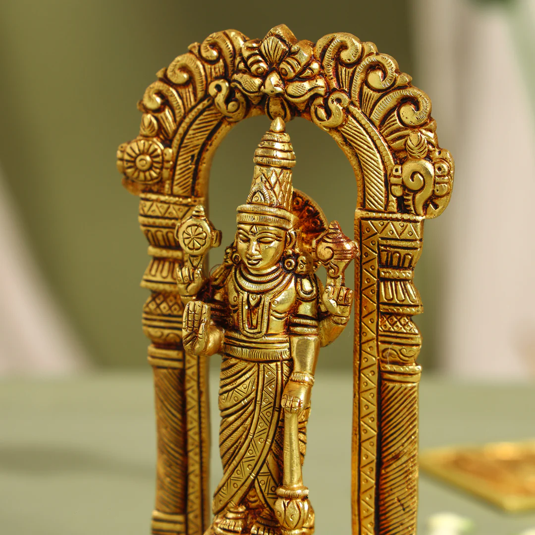 Brass Standing Lord Vishnu Idol On Tortoise (8 Inch) - Image 6