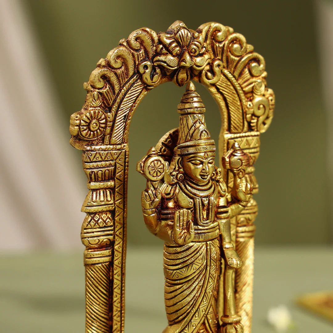 Brass Standing Lord Vishnu Idol On Tortoise (8 Inch) - Image 7