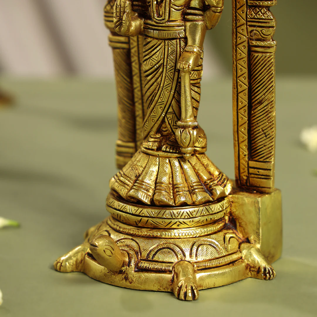 Brass Standing Lord Vishnu Idol On Tortoise (8 Inch) - Image 8