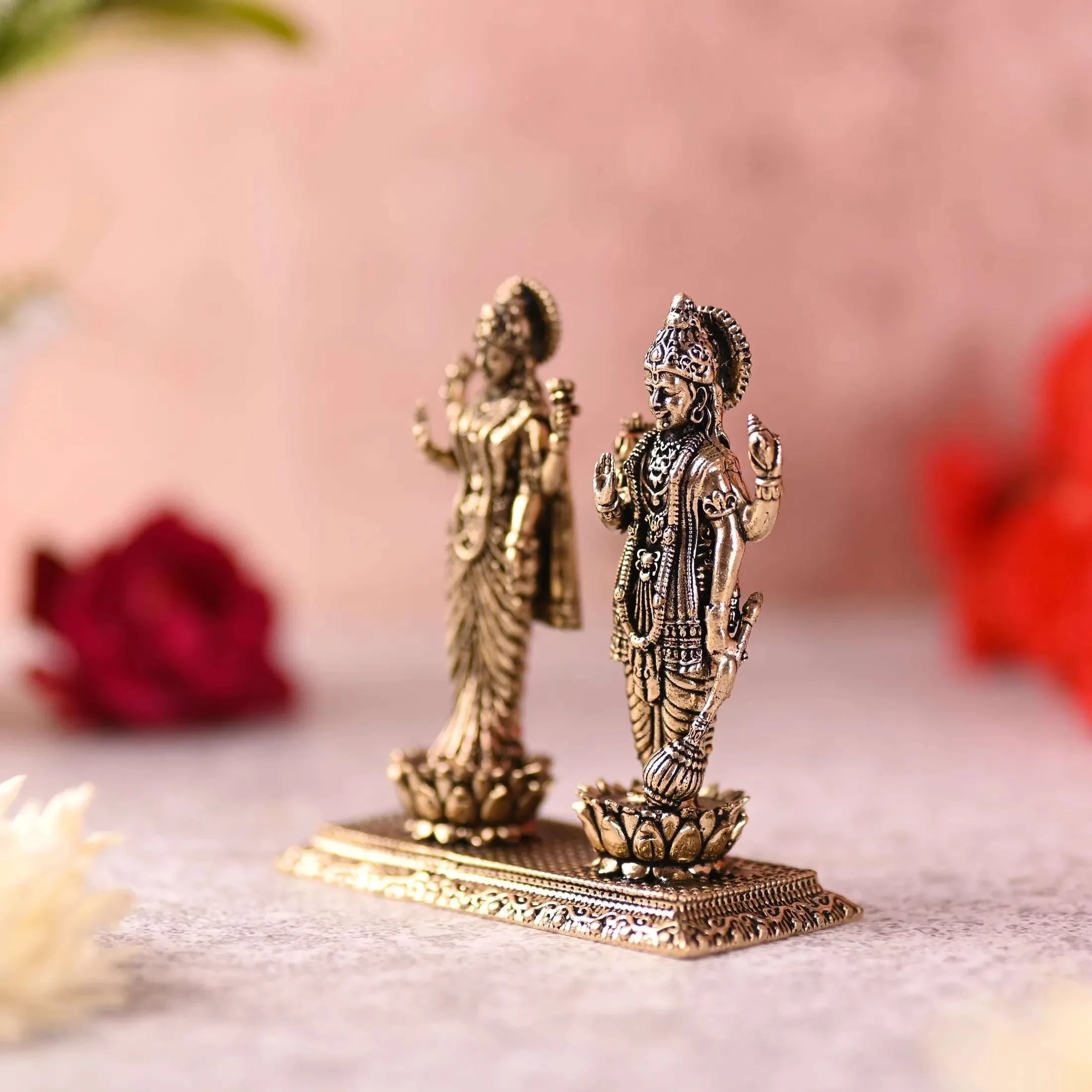 Brass Lord Vishnu And Lakshmi Standing Lightweight Idol (3.2 Inch) - Image 2
