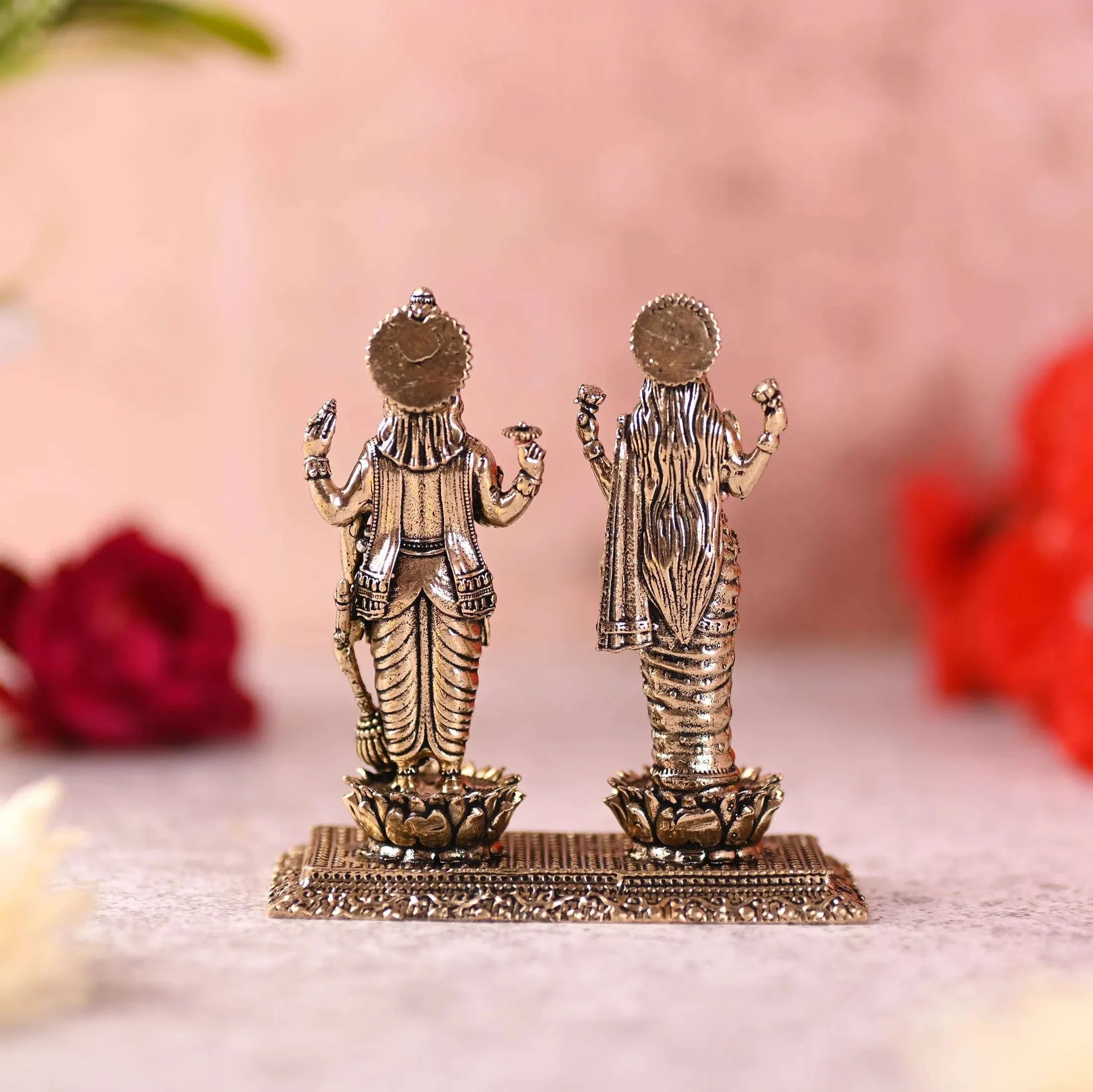 Brass Lord Vishnu And Lakshmi Standing Lightweight Idol (3.2 Inch) - Image 4