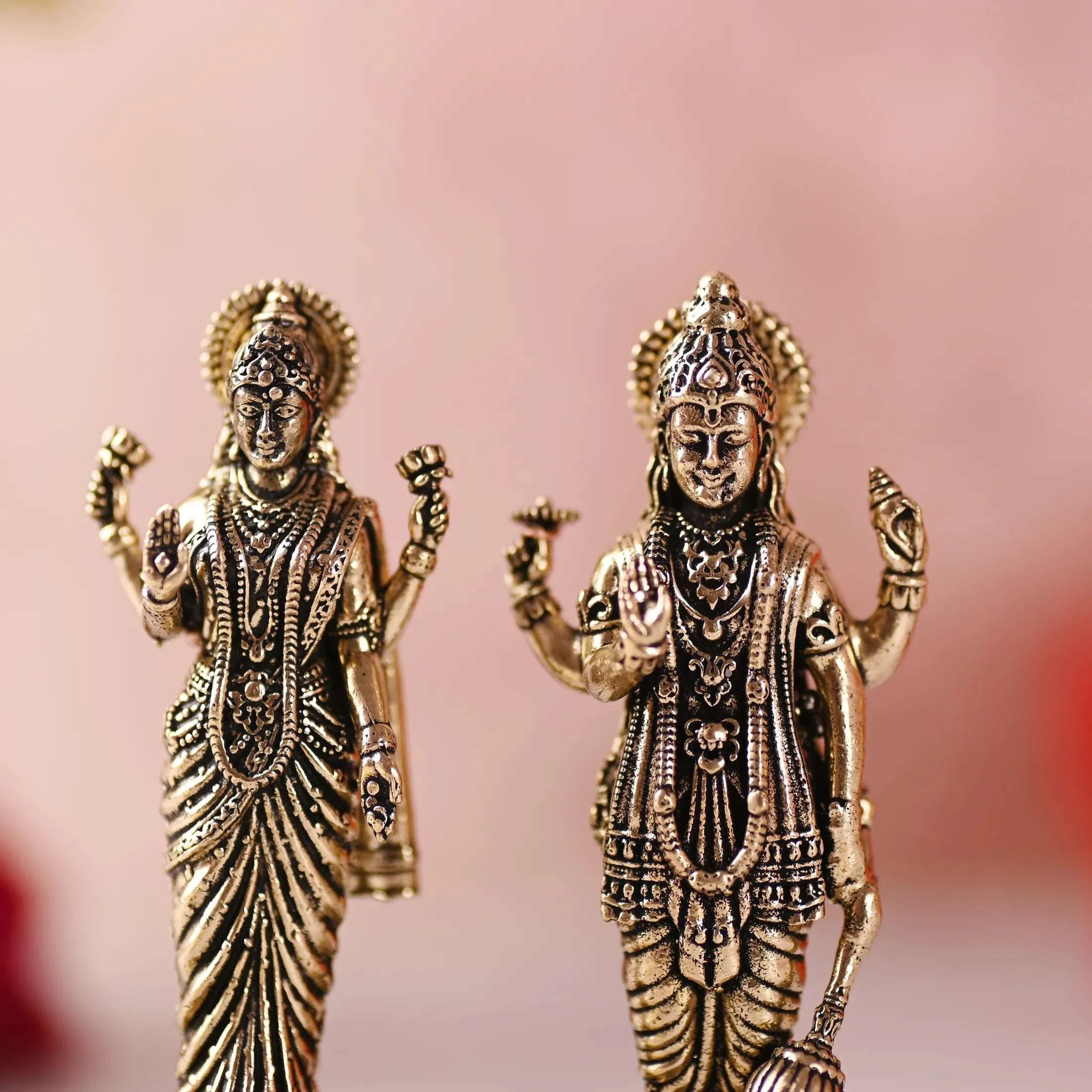 Brass Lord Vishnu And Lakshmi Standing Lightweight Idol (3.2 Inch) - Image 5