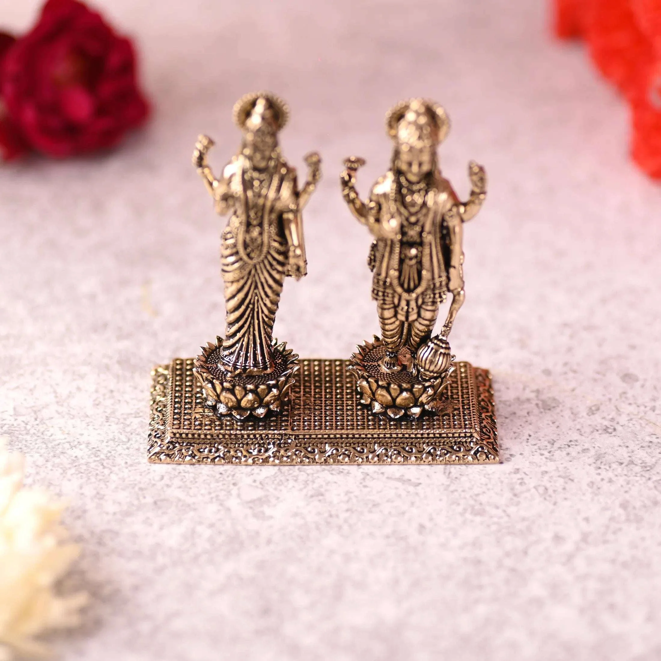 Brass Lord Vishnu And Lakshmi Standing Lightweight Idol (3.2 Inch) - Image 6