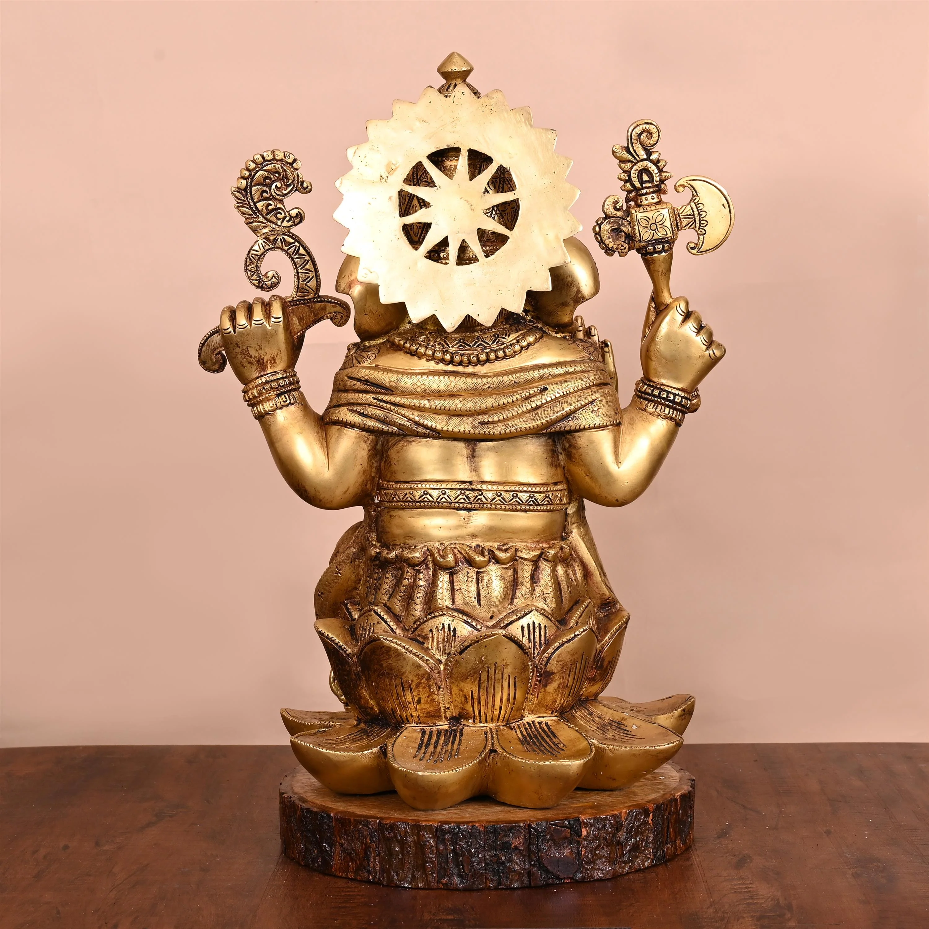 Brass Lotus Sitting Ganesha Statue (17 Inch) - Image 3