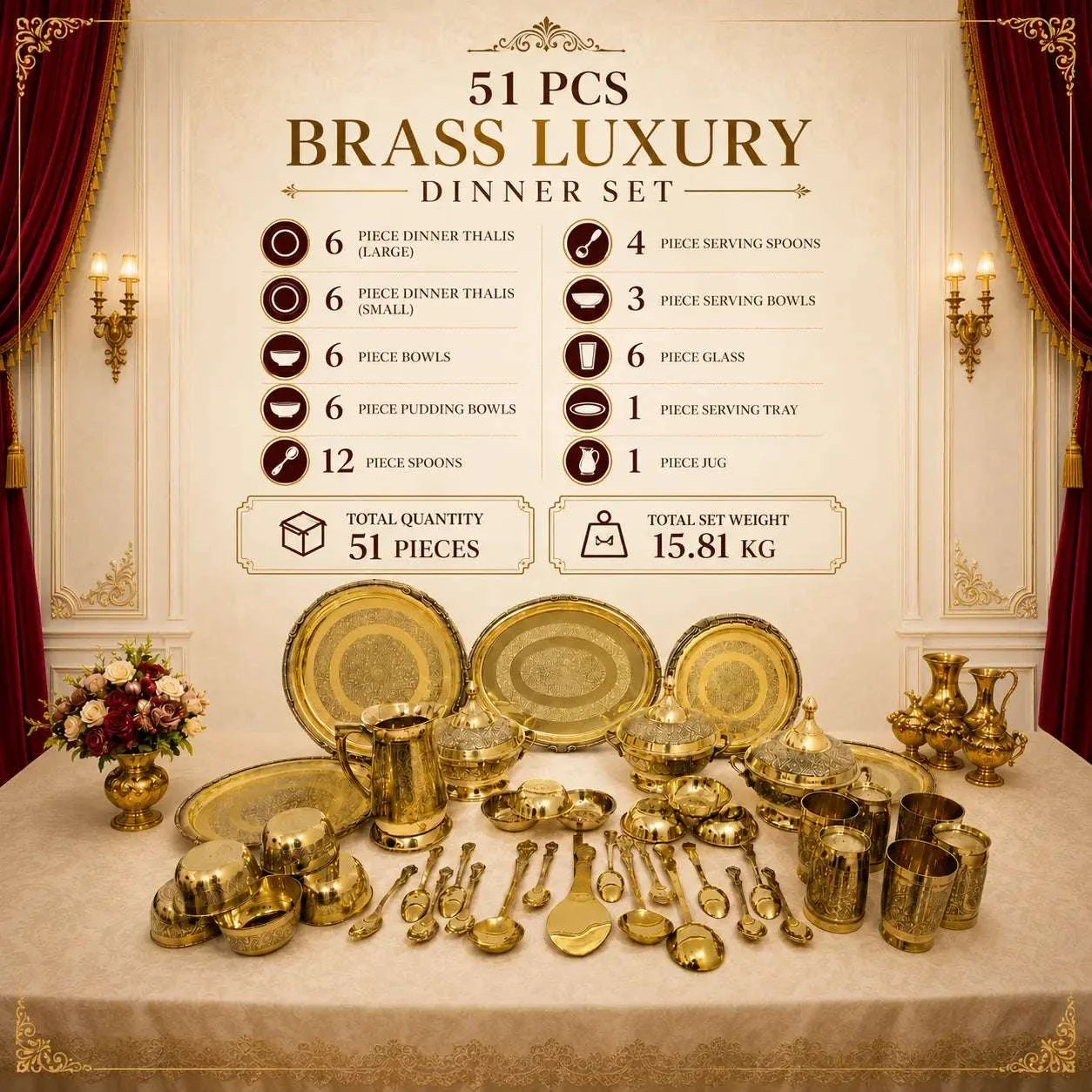 Brass Luxury Dinner Serving Set - Image 11