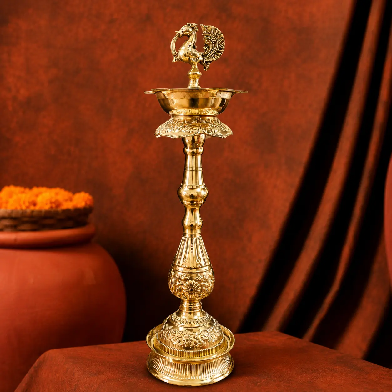 Brass Mahalakshmi Peacock Samai Lamp - Image 2