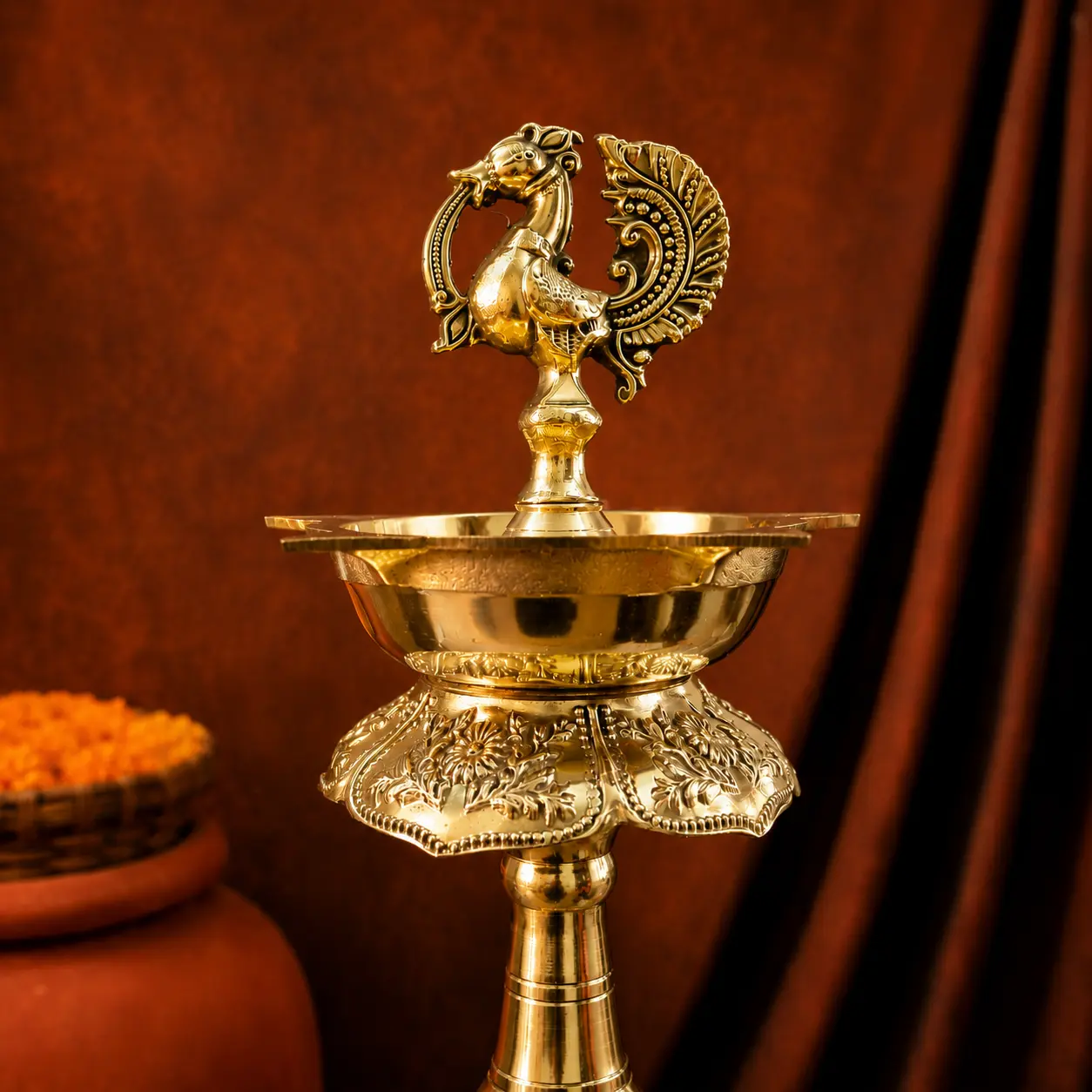 Brass Mahalakshmi Peacock Samai Lamp - Image 3