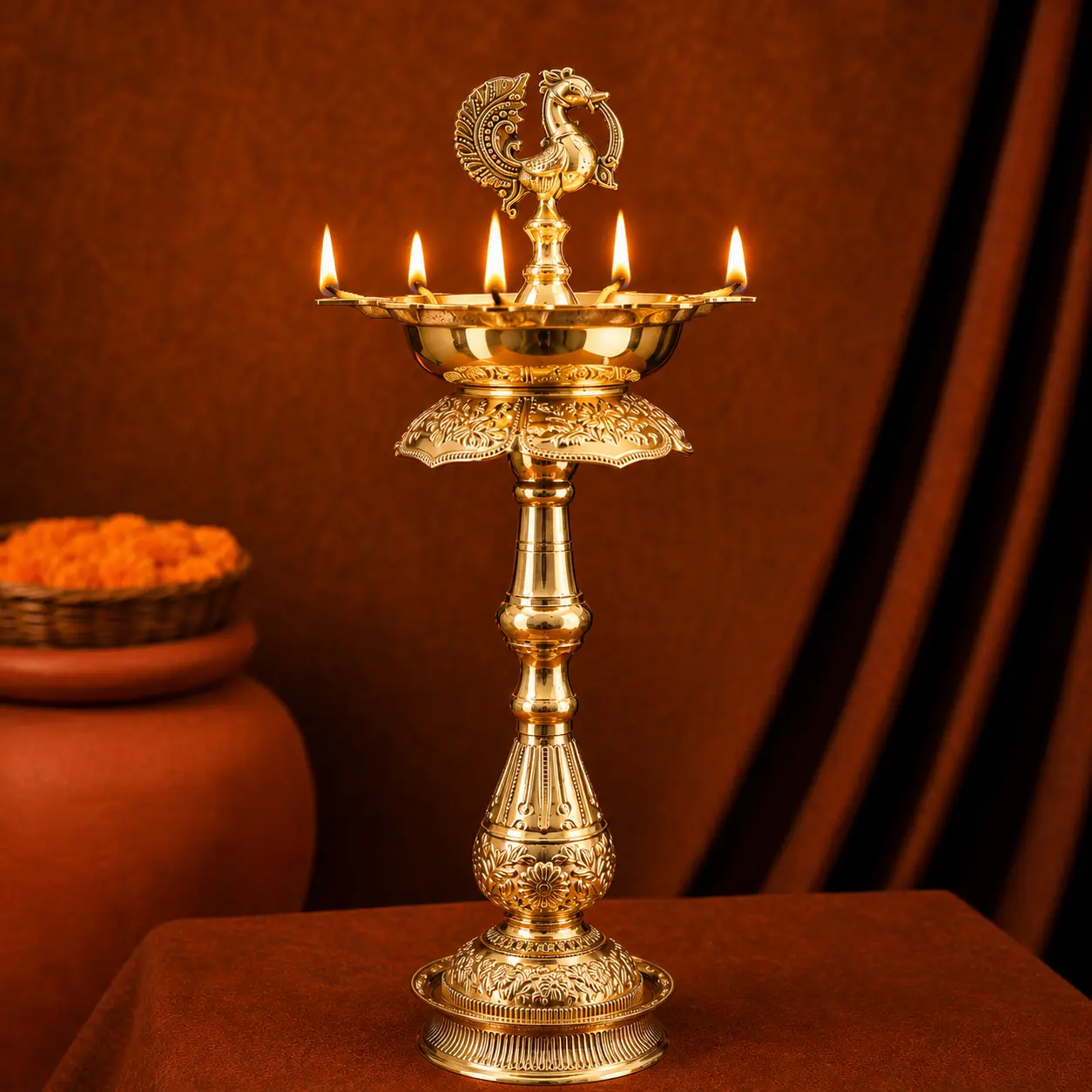 Brass Mahalakshmi Peacock Samai Lamp - Image 5