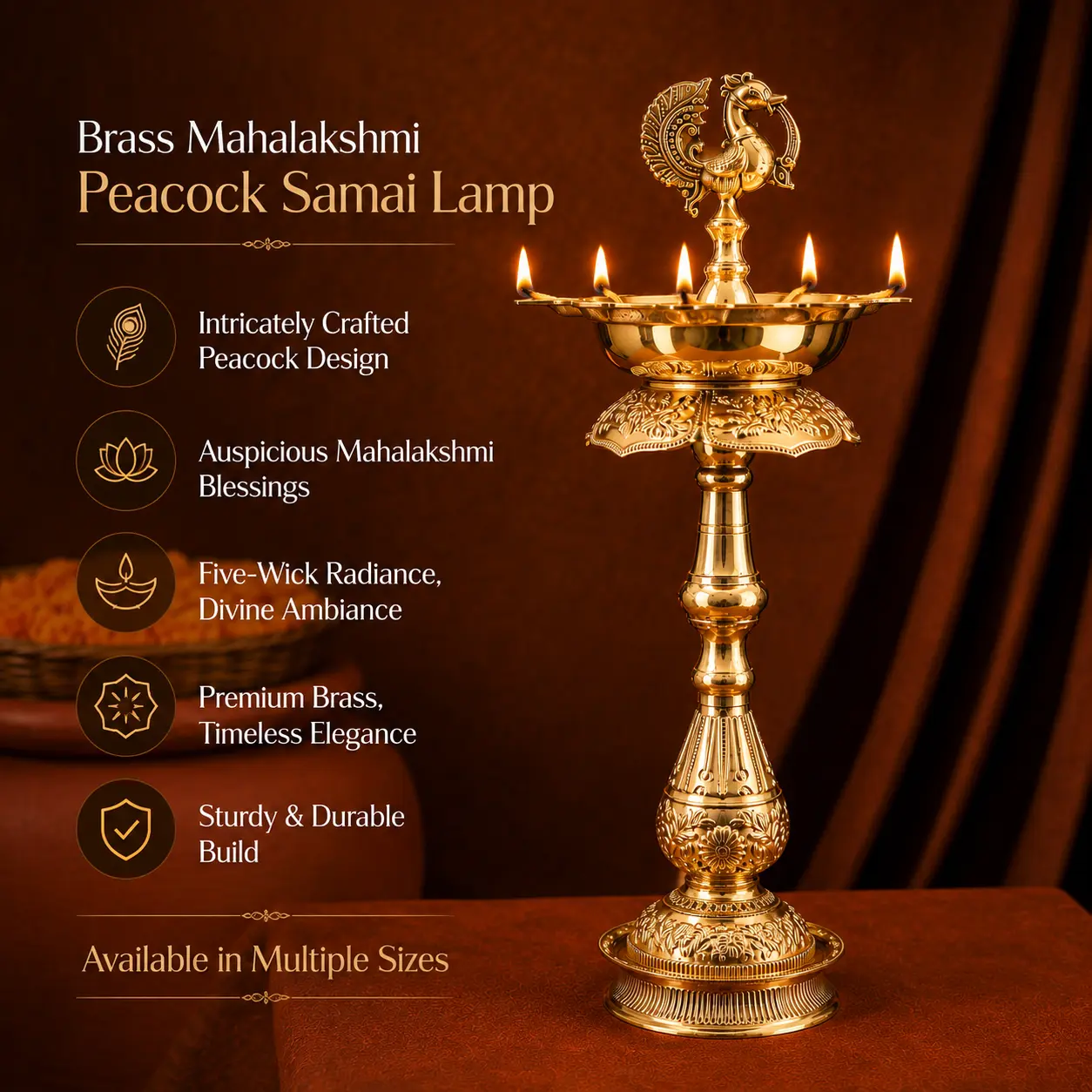 Brass Mahalakshmi Peacock Samai Lamp - Image 6
