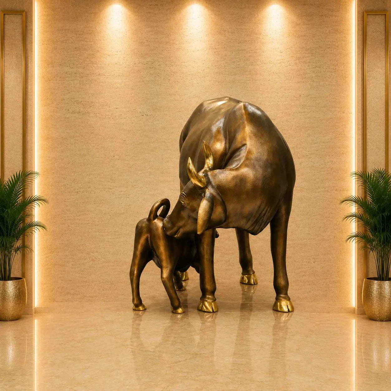 Brass Majestic Kamdhenu Cow with Calf Idol on Granite Base (33 Inch) - Image 6