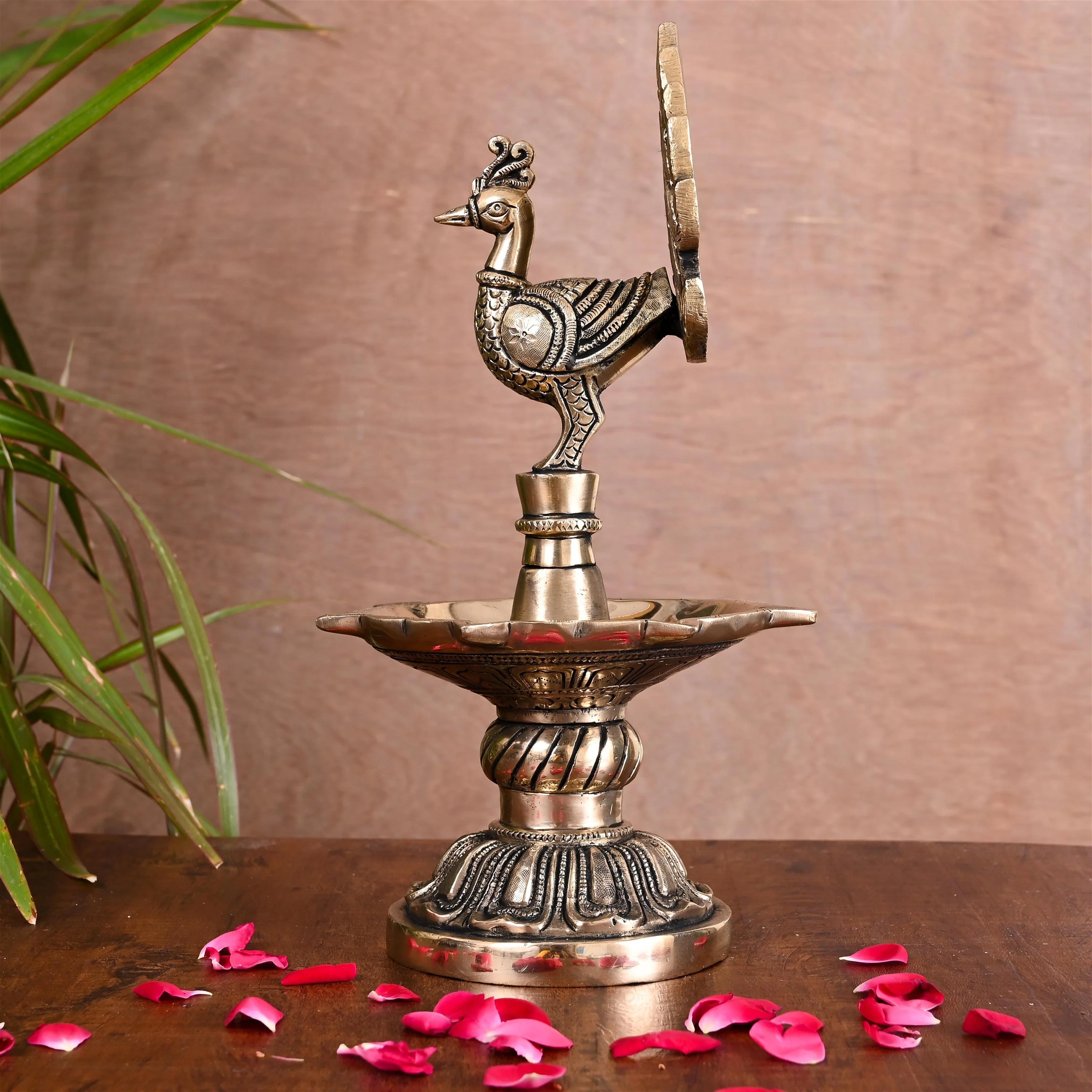 Brass Majestic Peacock Diya/Lamp (11 Inch) - Image 3