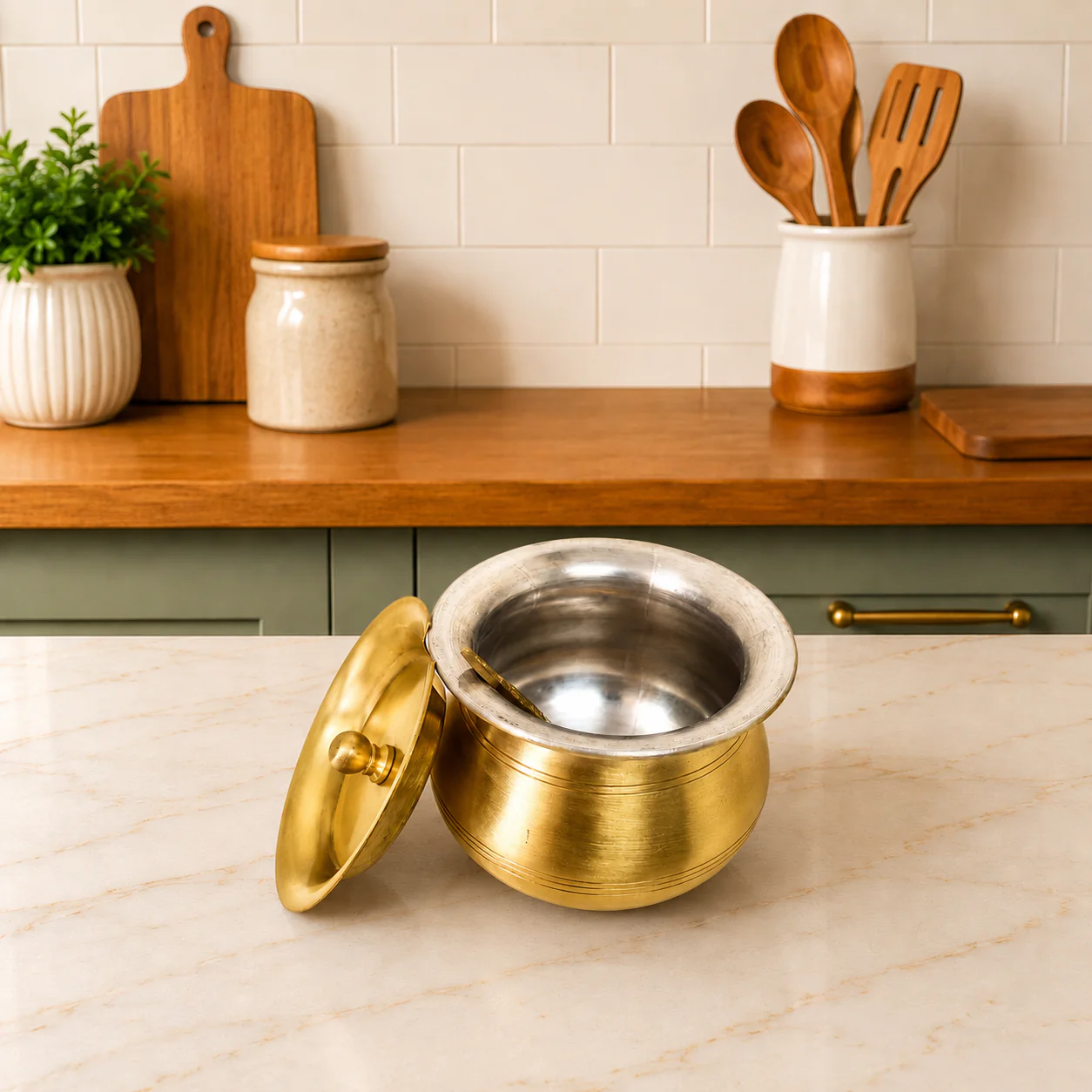 Brass Matt Finish Ghee Pot (3.5 Inch) - Image 4