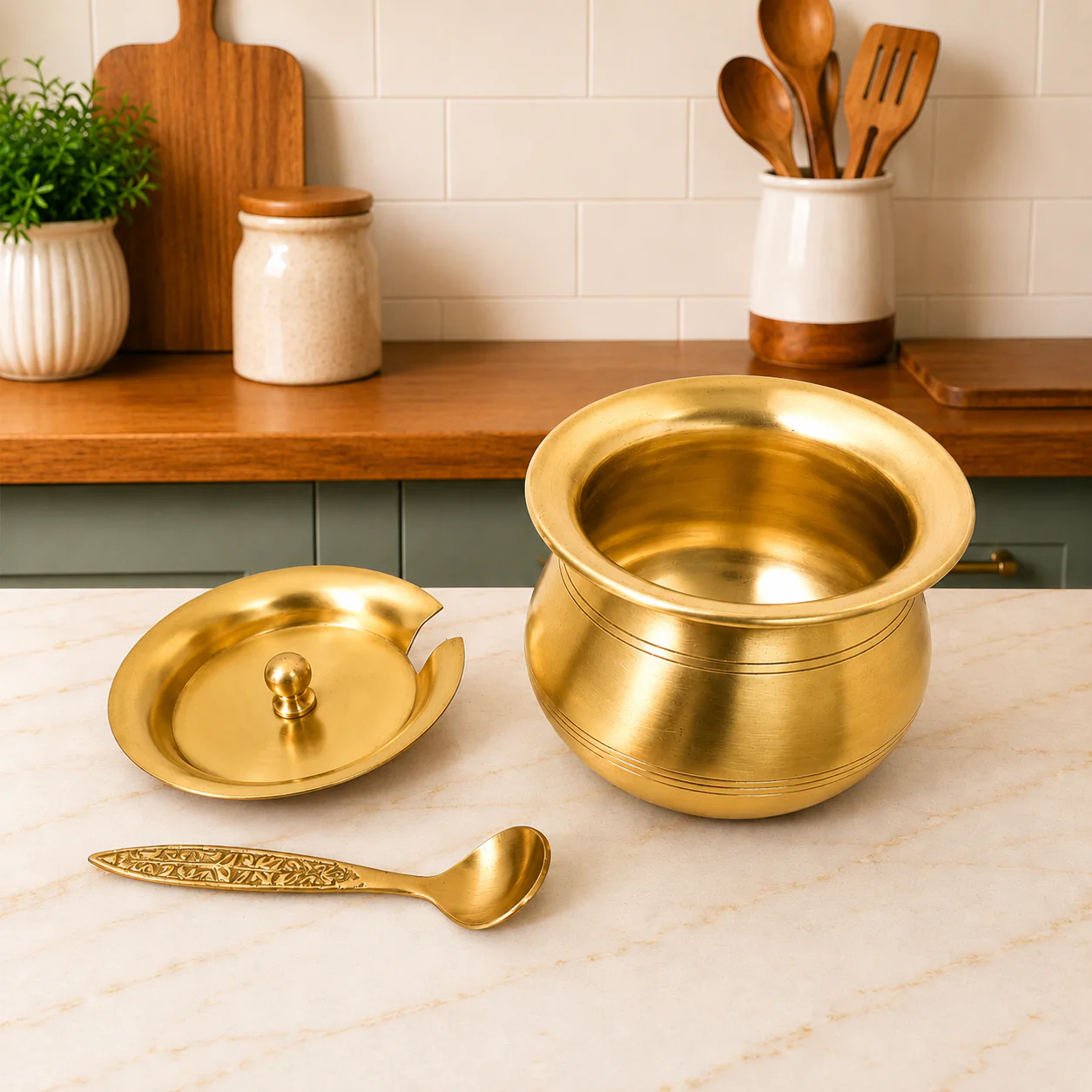 Brass Matt Finish Ghee Pot (3.5 Inch) - Image 5