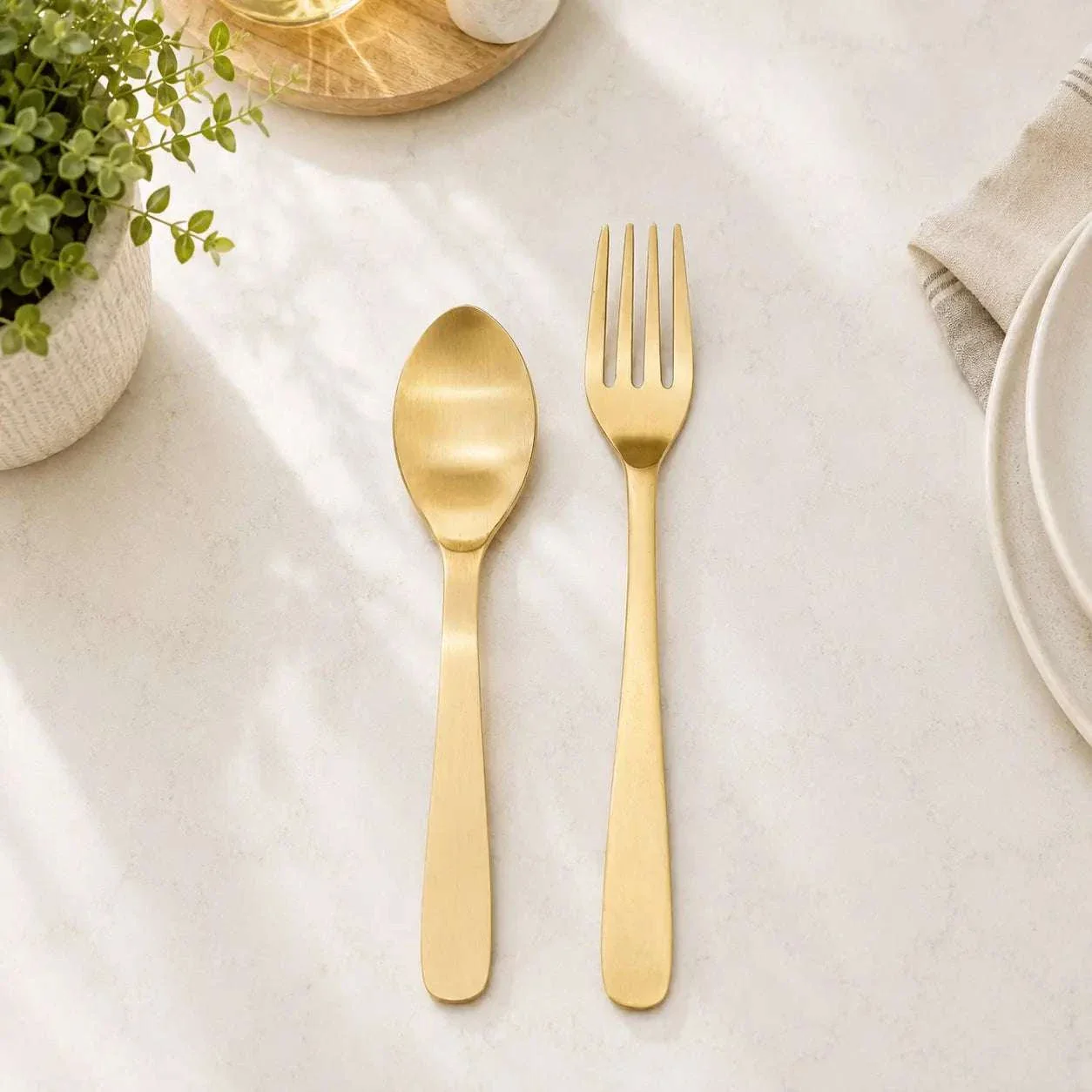 Brass Matt Fork & Spoon Set (7 Inch)