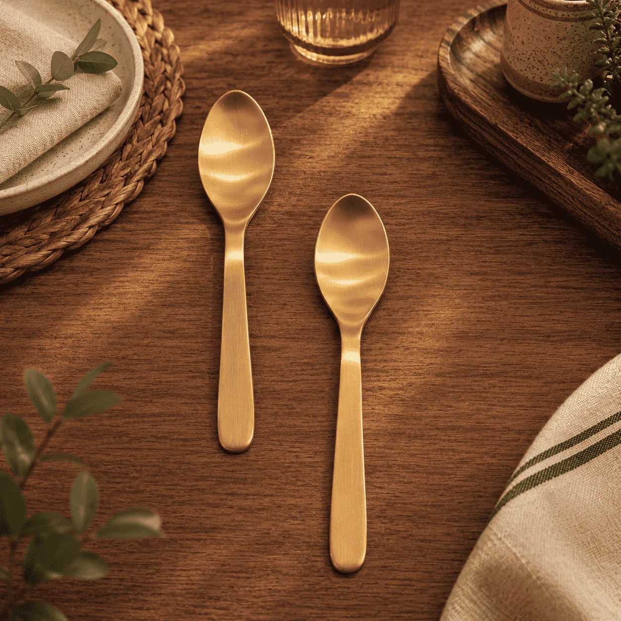 Brass Matt Fork & Spoon Set (7 Inch) - Image 10