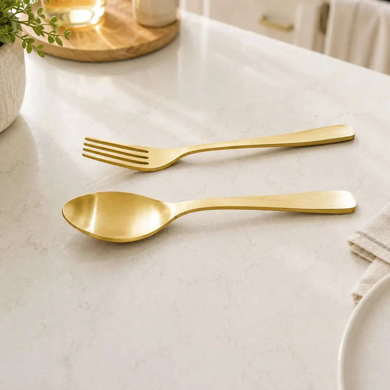 Brass Matt Fork & Spoon Set (7 Inch) - Image 2