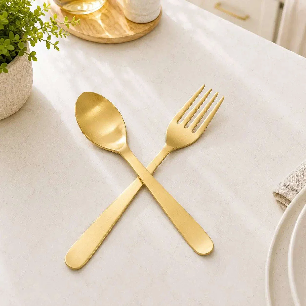 Brass Matt Fork & Spoon Set (7 Inch) - Image 3