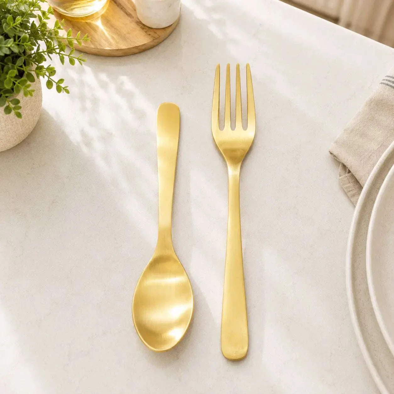 Brass Matt Fork & Spoon Set (7 Inch) - Image 4