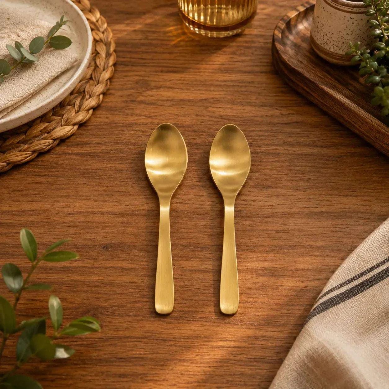 Brass Matt Fork & Spoon Set (7 Inch) - Image 5