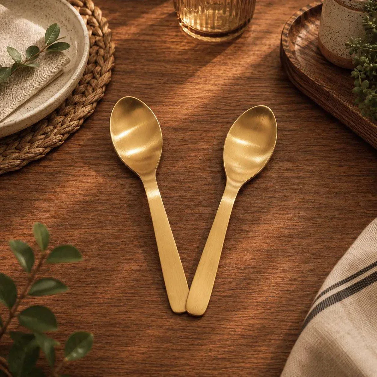 Brass Matt Fork & Spoon Set (7 Inch) - Image 8