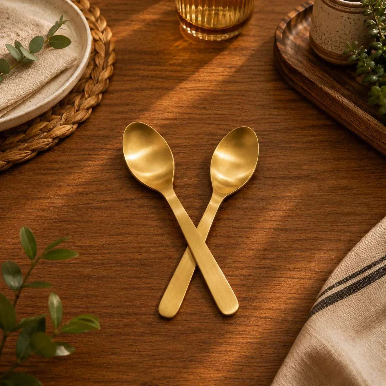 Brass Matt Fork & Spoon Set (7 Inch) - Image 9