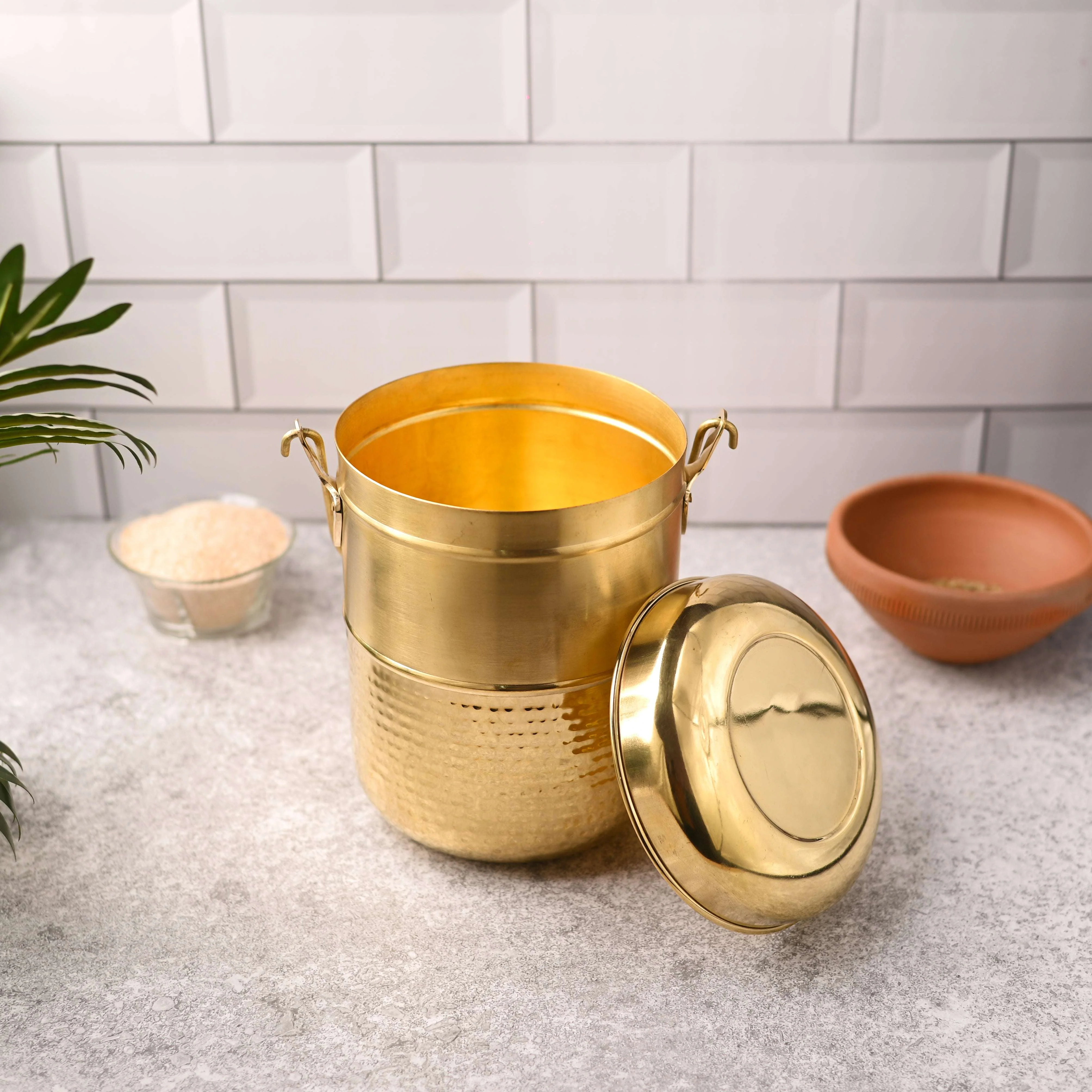 Brass Elegant Hammered Milk Pot With Lid – Traditional Indian Brassware - Image 2