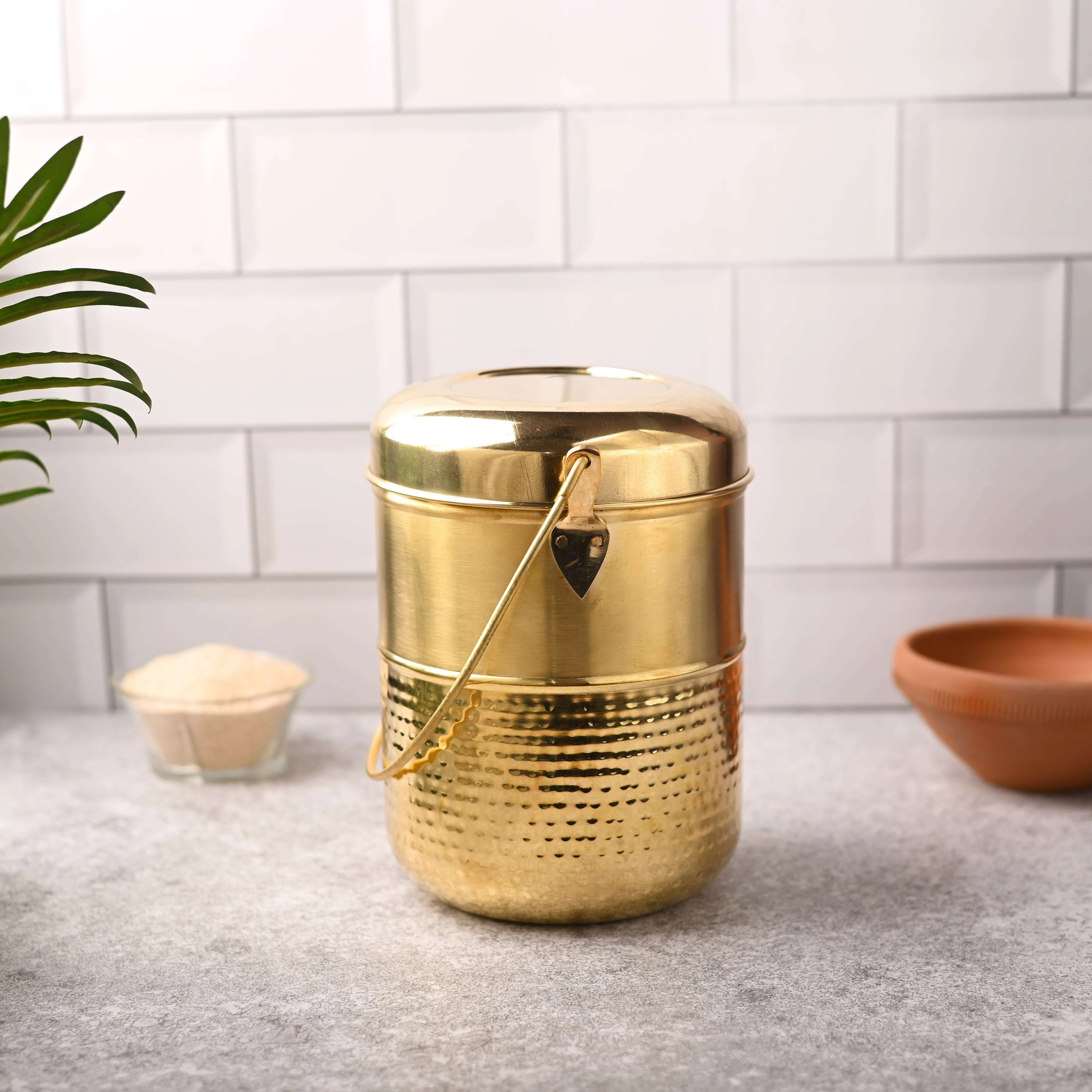 Brass Elegant Hammered Milk Pot With Lid – Traditional Indian Brassware - Image 3