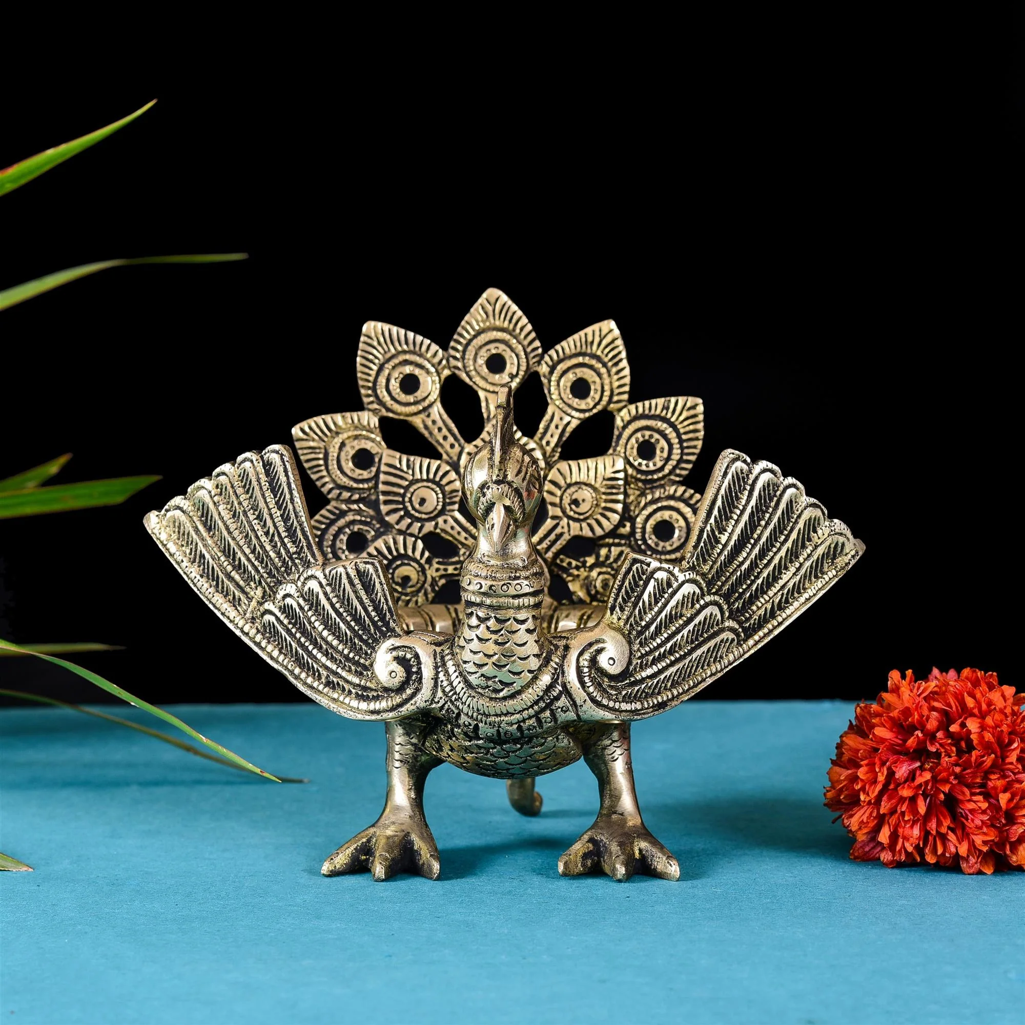 Brass Mini Peacock Urli Diya/Lamp (6.5 Inch) - Image 3