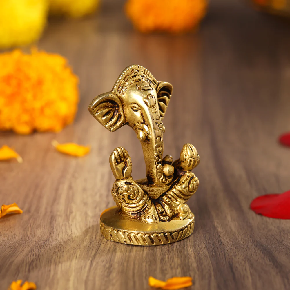 Brass Modern Ganesha Table Top Idol (3 Inch) - Image 2