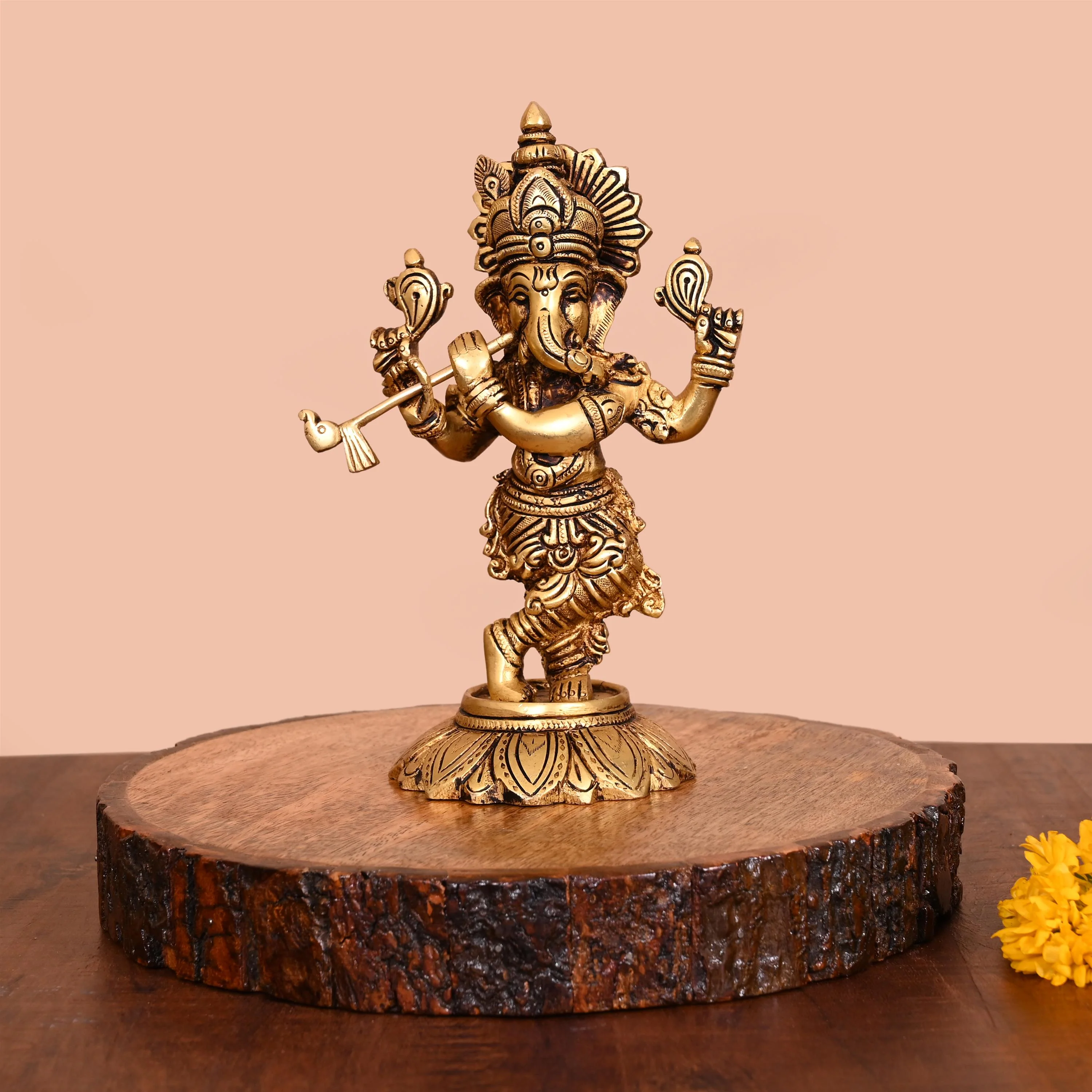 Brass Murli Standing Ganesha Idol (7.5 Inch)
