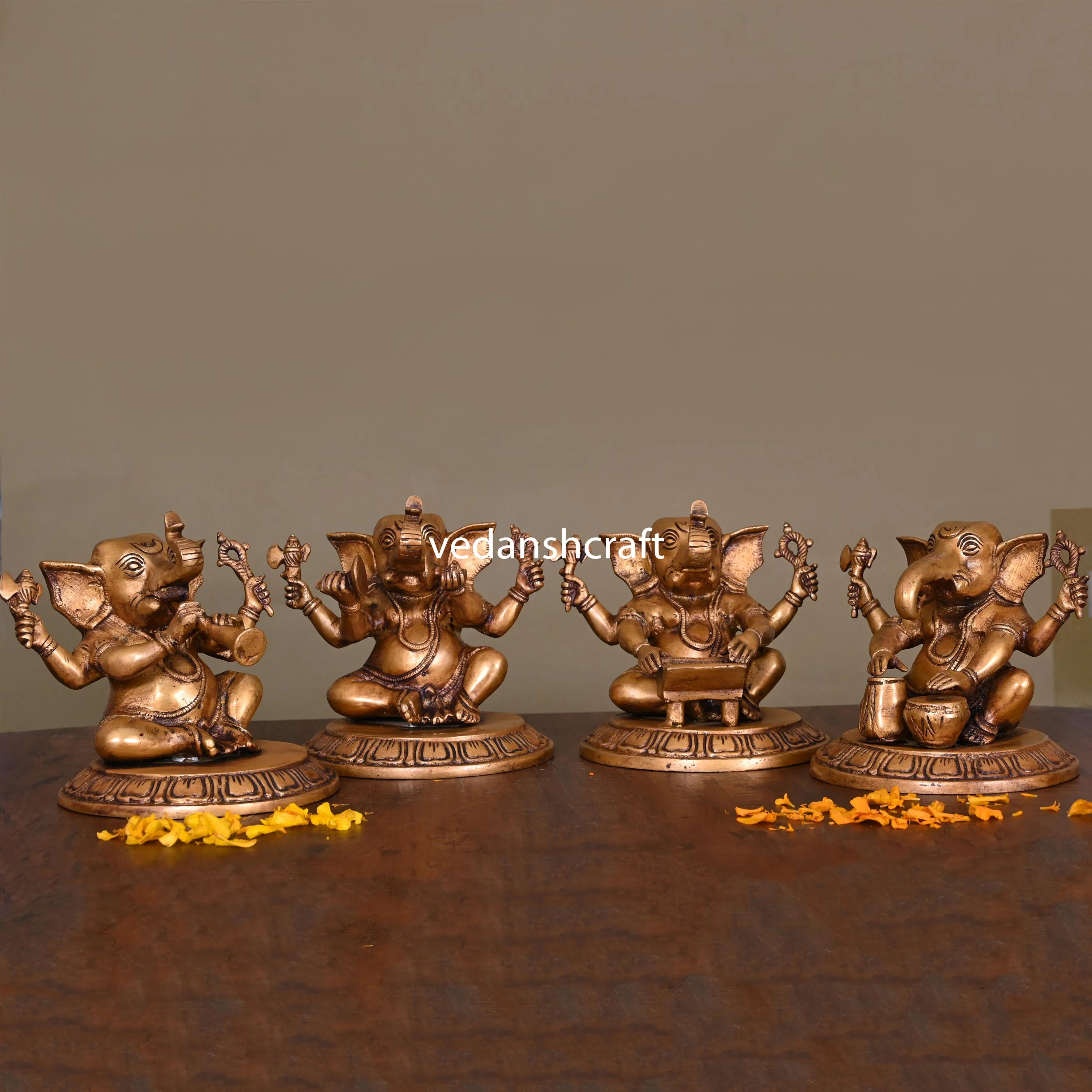 Brass Musical Sitting Ganesha Set (5.5 Inch)