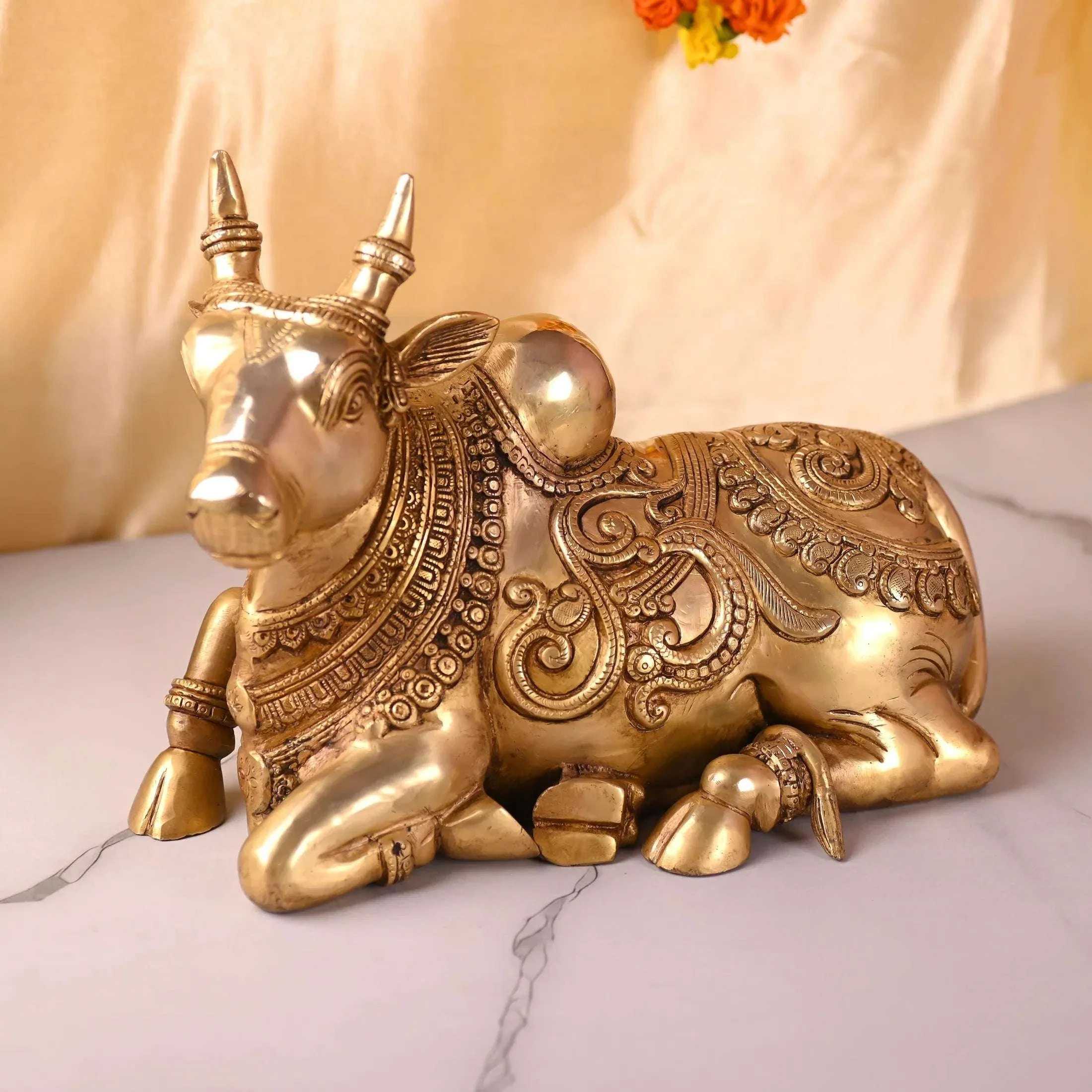 Brass Majestic Sitting Nandi Idol (10 Inch) - Image 2