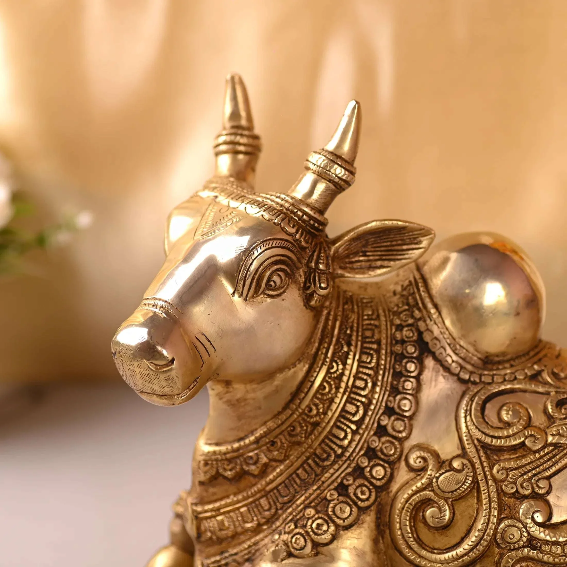Brass Majestic Sitting Nandi Idol (10 Inch) - Image 3