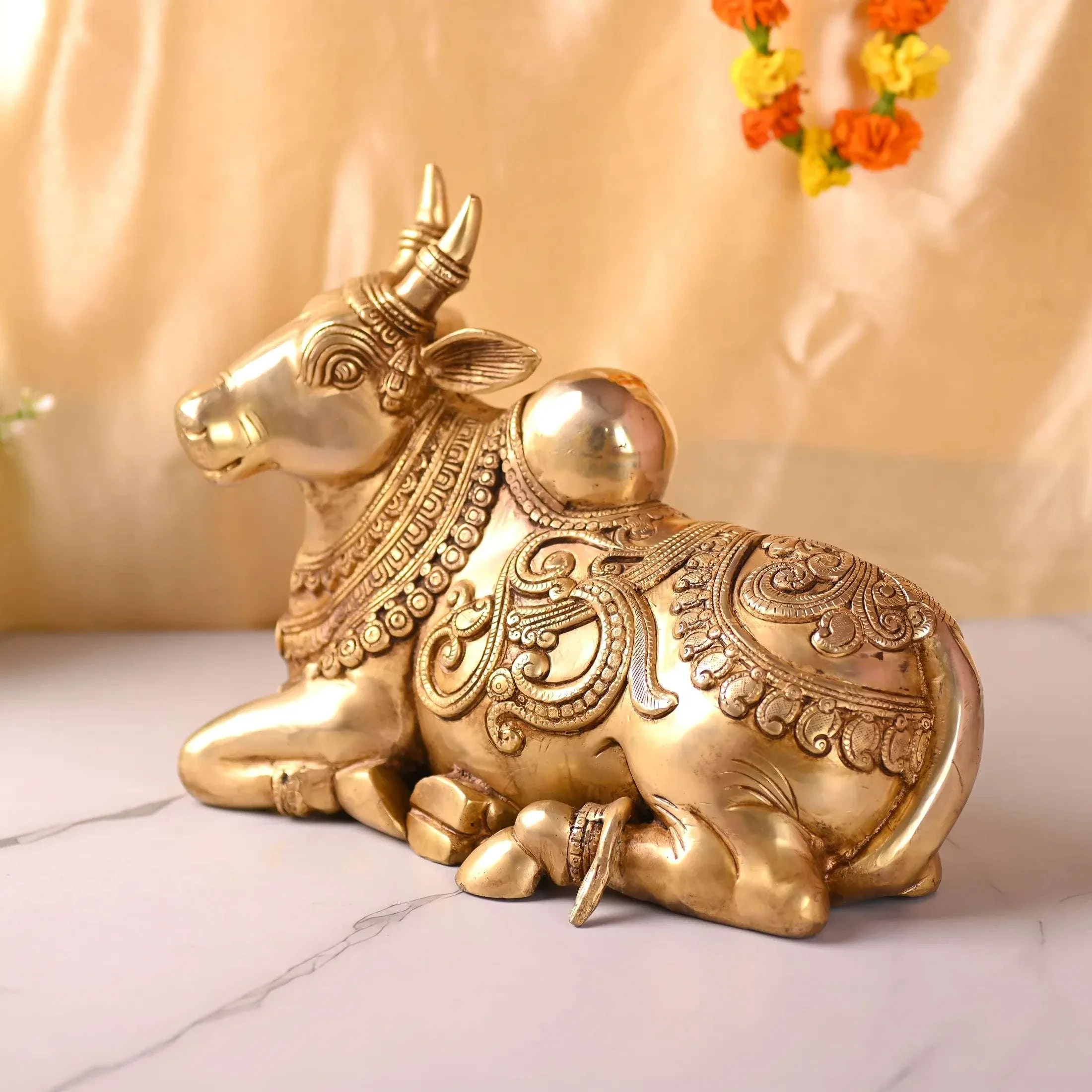 Brass Majestic Sitting Nandi Idol (10 Inch) - Image 4