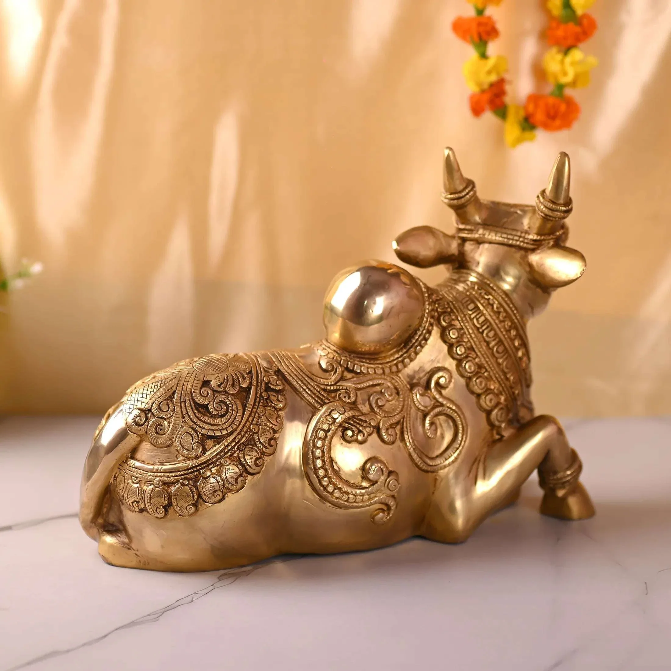 Brass Majestic Sitting Nandi Idol (10 Inch) - Image 5