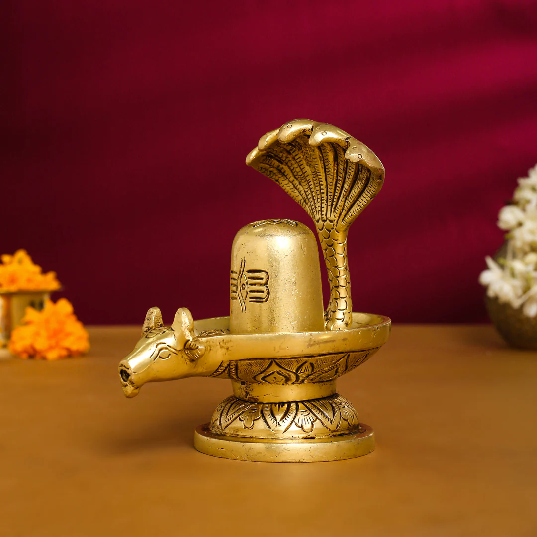 Brass Nandi Shivling/Shivlingam Idol (5 Inch) - Image 2