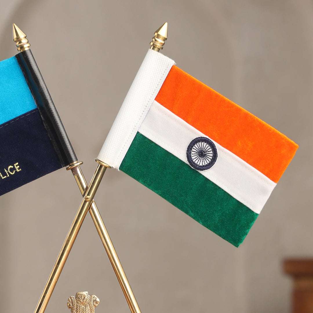 Brass National & Gujarat Police Flag Stand (12 Inch) - Image 3