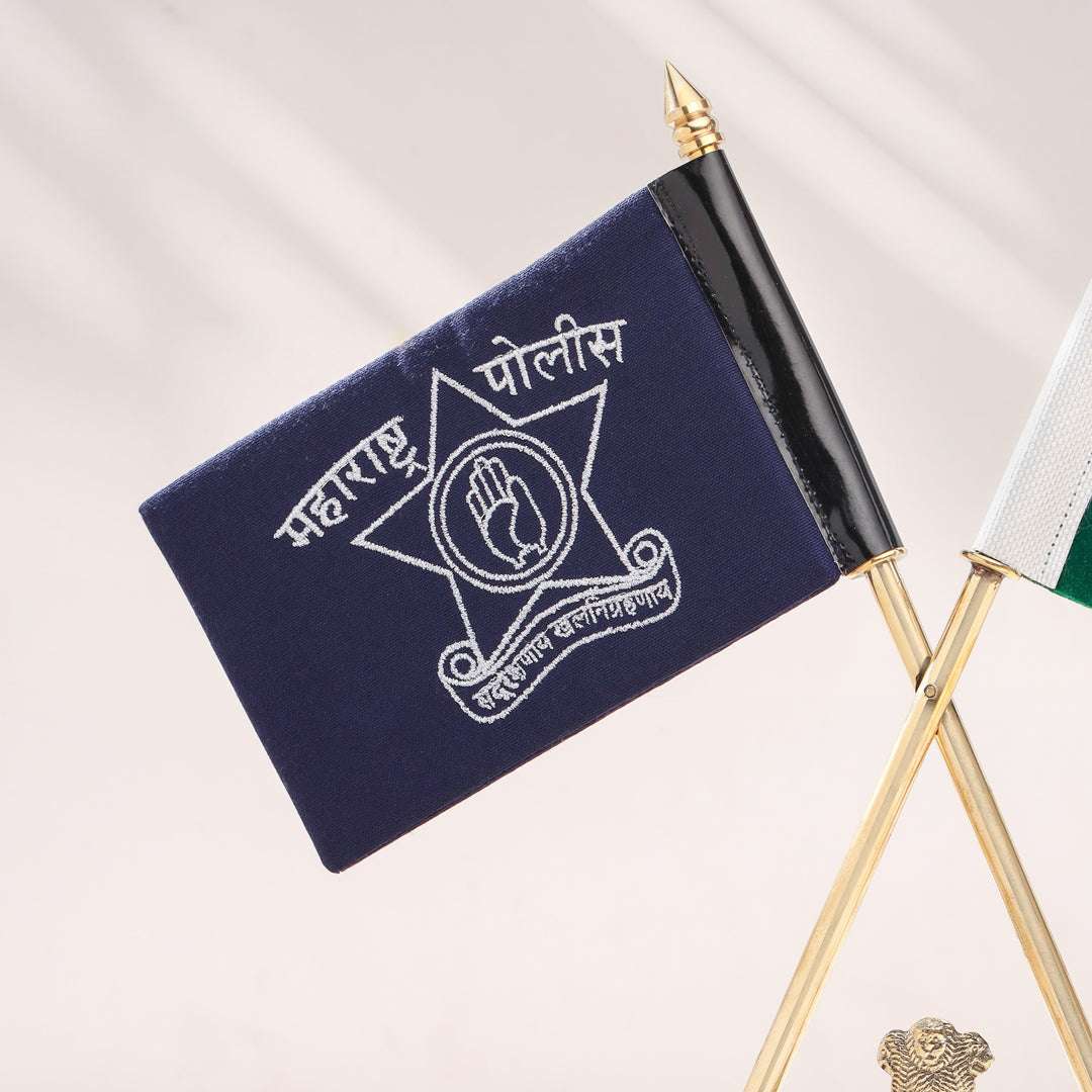 Brass National & Maharashtra Police Flag Stand (12 Inch) - Image 4