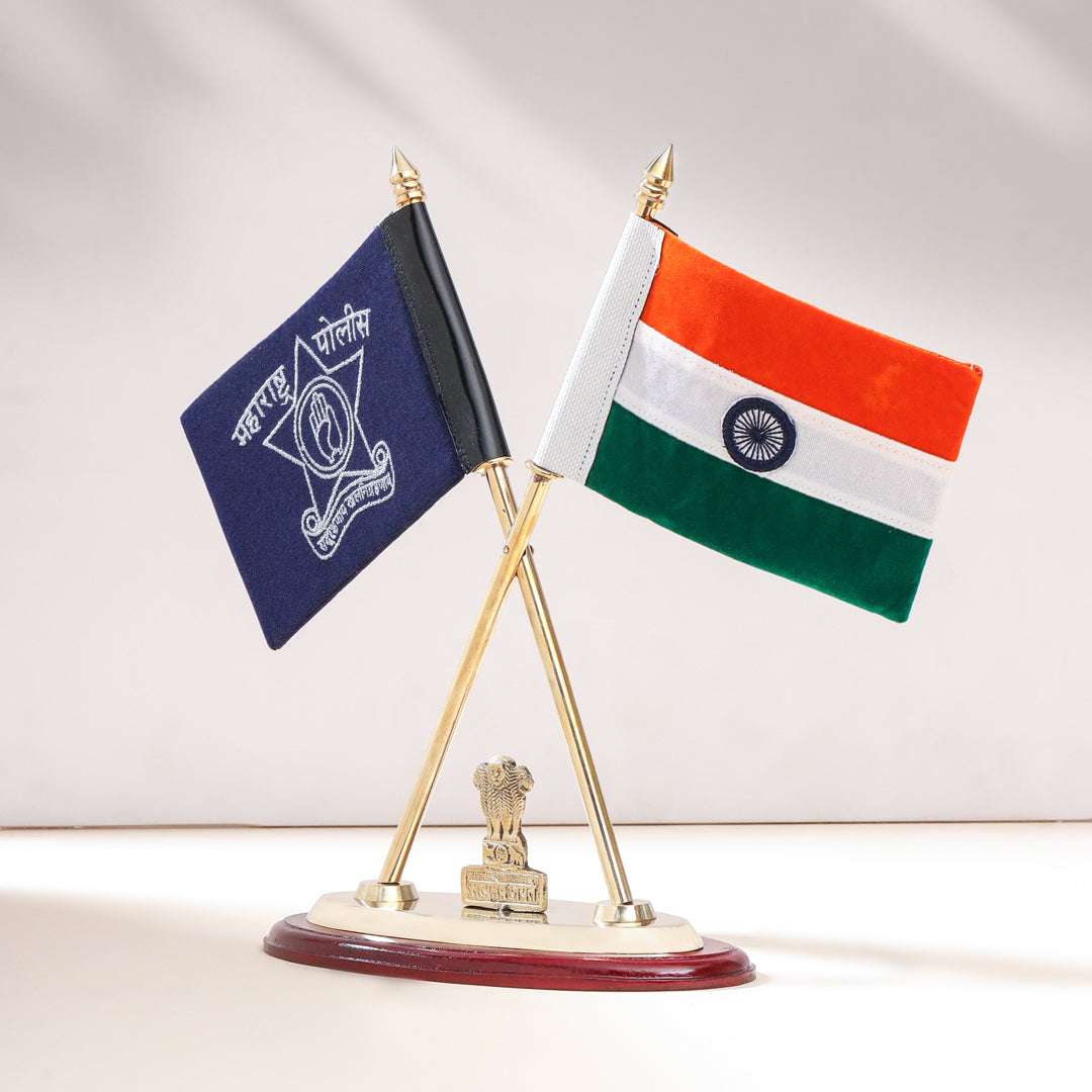 Brass National & Maharashtra Police Flag Stand (12 Inch) - Image 6