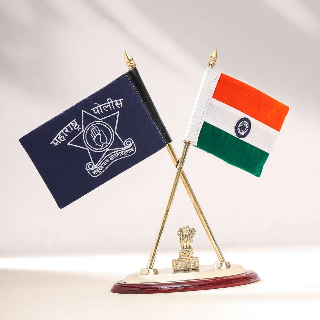 Brass National & Maharashtra Police Flag Stand (12 Inch) - Image 7