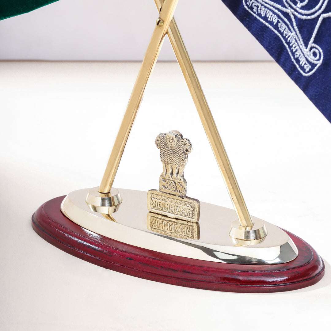 Brass National & Maharashtra Police Flag Stand (12 Inch) - Image 8