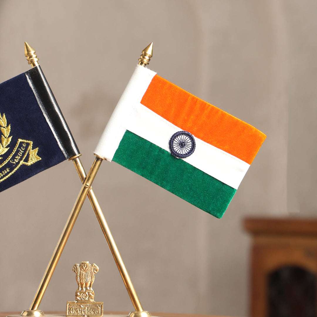 Brass National & Indian Revenue Service Flag Stand (12 Inch) - Image 2