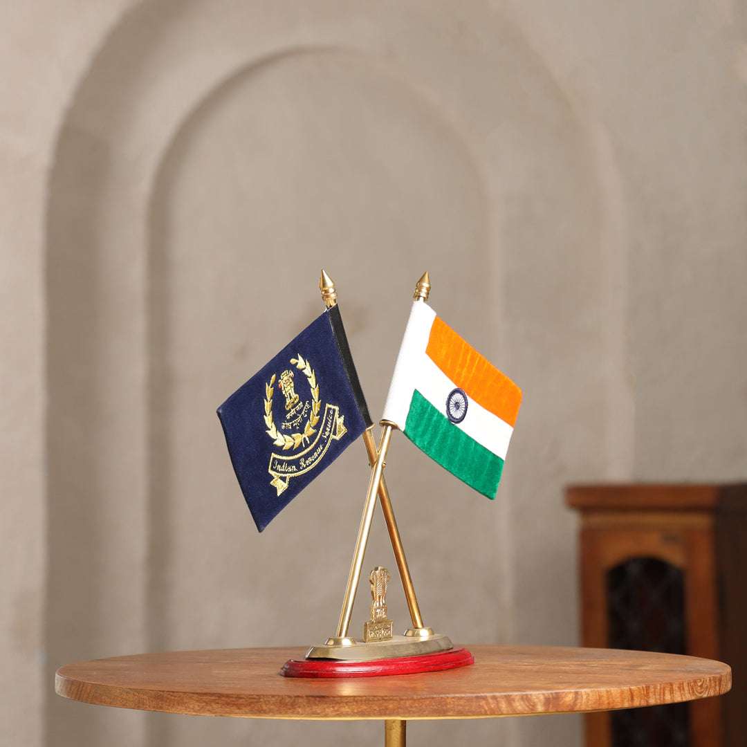 Brass National & Indian Revenue Service Flag Stand (12 Inch) - Image 3