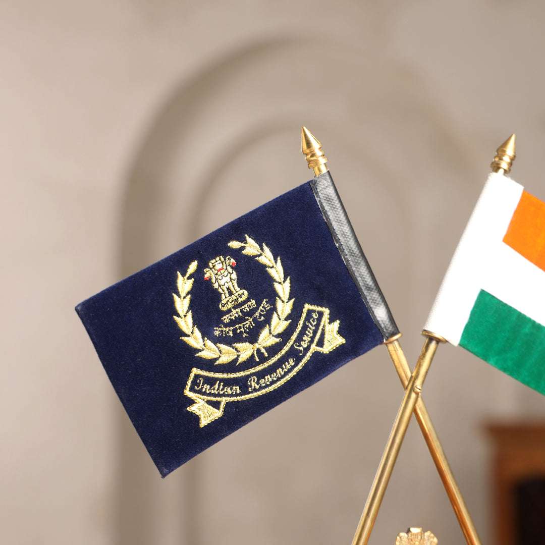 Brass National & Indian Revenue Service Flag Stand (12 Inch) - Image 4